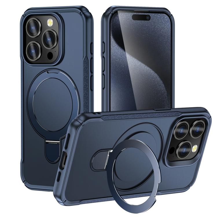 

For iPhone 15 Pro Max Skin Feel Magnetic Holder MagSafe Phone Case(Royal Blue)