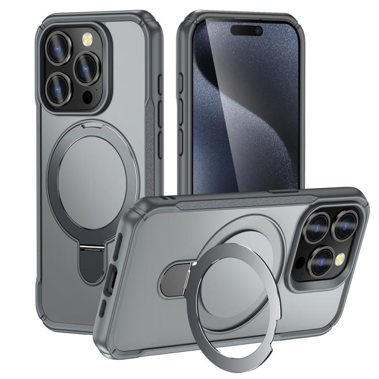 

For iPhone 15 Pro Max Skin Feel Magnetic Holder MagSafe Phone Case(Grey)