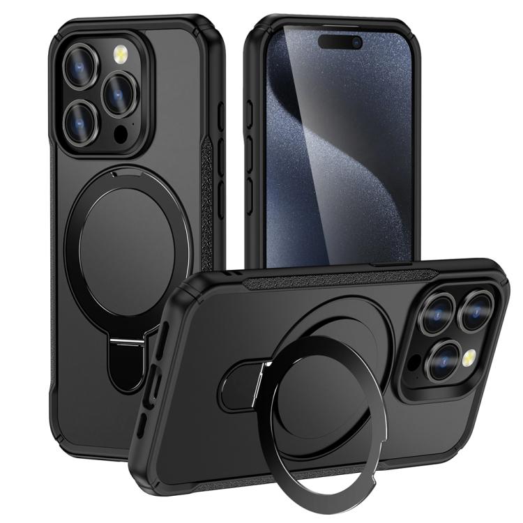 

For iPhone 14 Pro Max Skin Feel Magnetic Holder MagSafe Phone Case(Black)