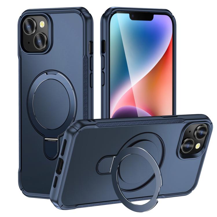 

For iPhone 14 / 13 Skin Feel Magnetic Holder MagSafe Phone Case(Royal Blue)