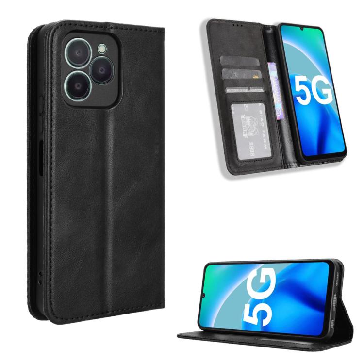 

For Fossibot S1 5G Magnetic Buckle Retro Texture Leather Phone Case(Black)