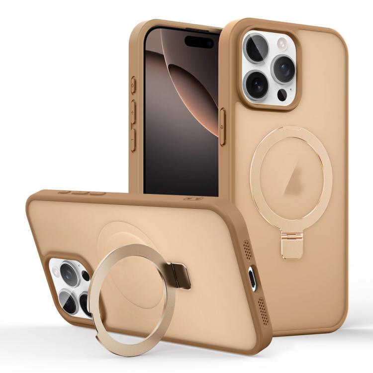 

For iPhone 16 Pro Skin-feel Ring MagSafe Holder Phone Case(Desert Gold)