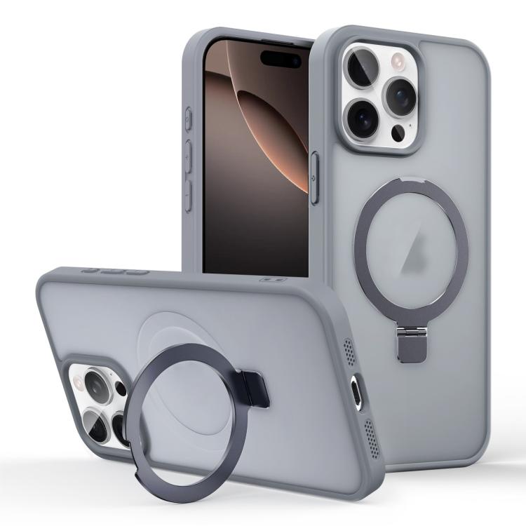 

For iPhone 16 Pro Skin-feel Ring MagSafe Holder Phone Case(Titanium Gray)