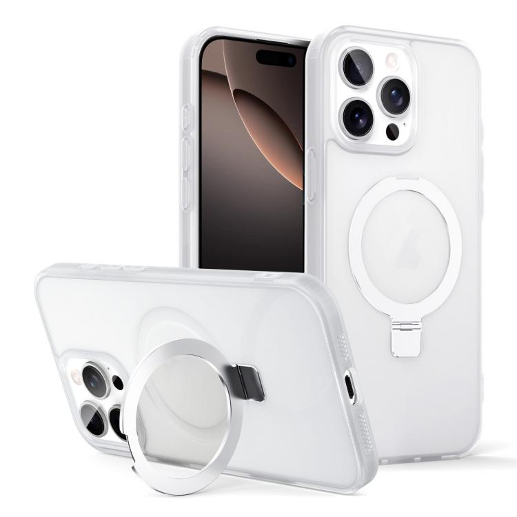 

For iPhone 16 Pro Skin-feel Ring MagSafe Holder Phone Case(Transparent White)