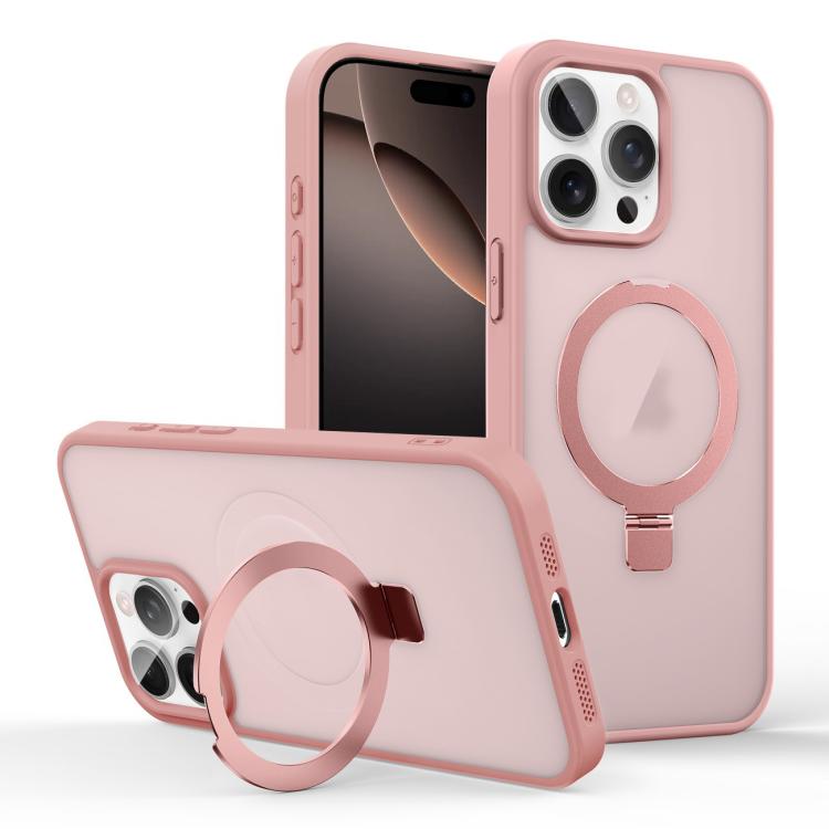 

For iPhone 16 Pro Skin-feel Ring MagSafe Holder Phone Case(Pink)