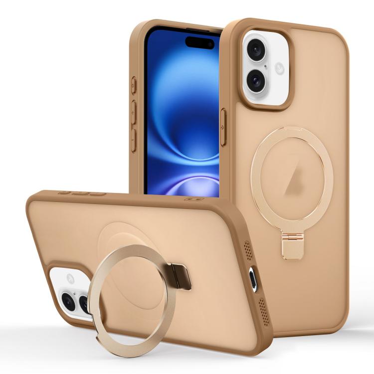 

For iPhone 16 Plus Skin-feel Ring MagSafe Holder Phone Case(Desert Gold)