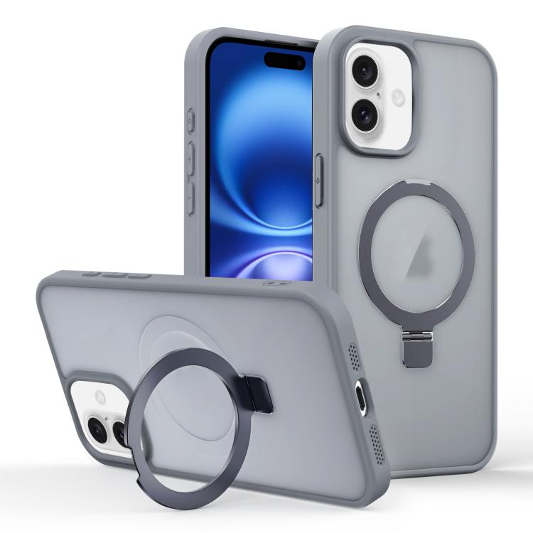 

For iPhone 16 Plus Skin-feel Ring MagSafe Holder Phone Case(Titanium Gray)