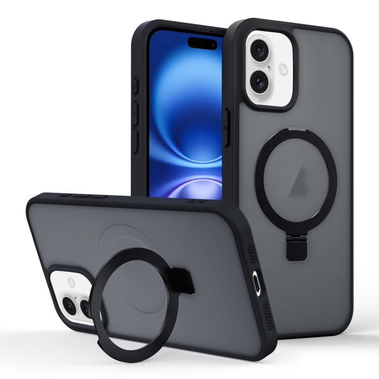 

For iPhone 16 Plus Skin-feel Ring MagSafe Holder Phone Case(Black)