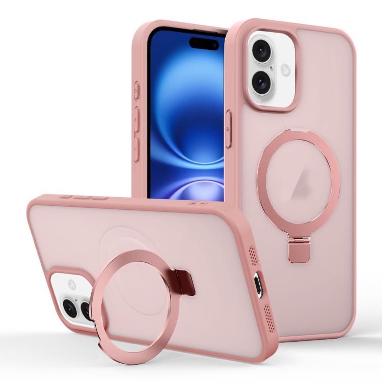 

For iPhone 16 Plus Skin-feel Ring MagSafe Holder Phone Case(Pink)