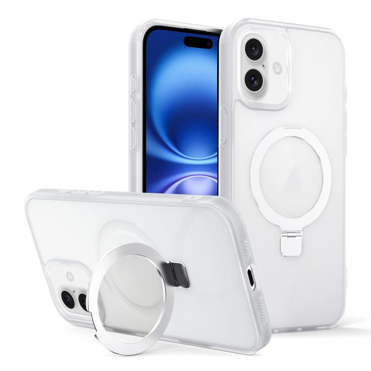 

For iPhone 16 Skin-feel Ring MagSafe Holder Phone Case(Transparent White)