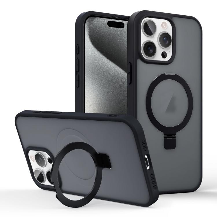 

For iPhone 15 Pro Max Skin-feel Ring MagSafe Holder Phone Case(Black)