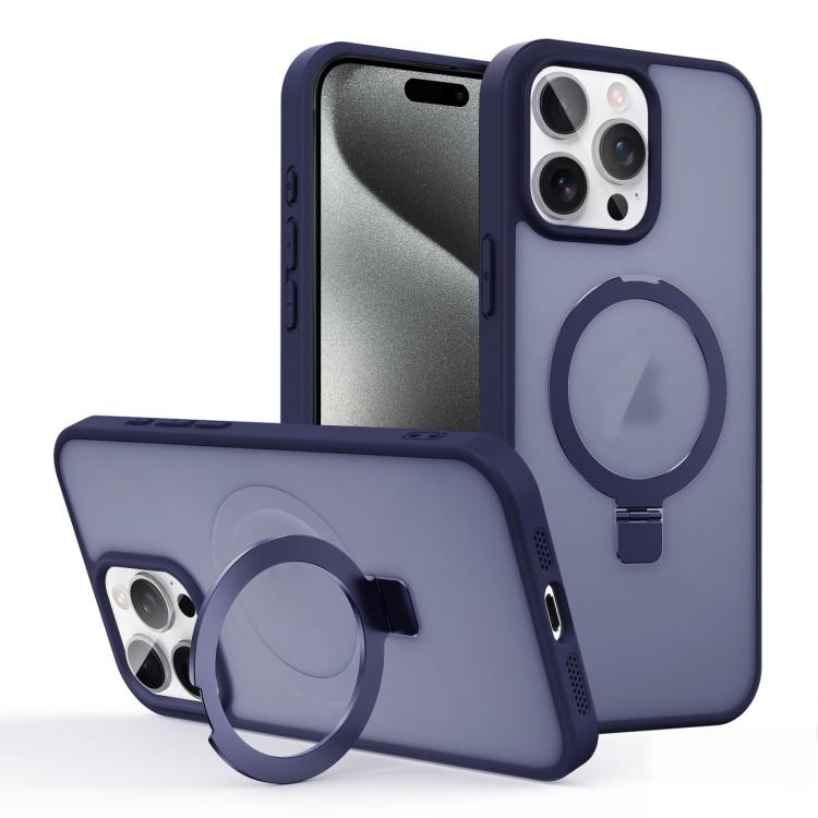 

For iPhone 15 Pro Max Skin-feel Ring MagSafe Holder Phone Case(Dark Blue)
