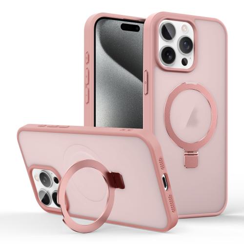 

For iPhone 15 Pro Max Skin-feel Ring MagSafe Holder Phone Case(Pink)