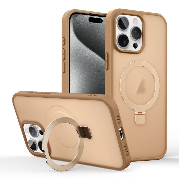 

For iPhone 15 Pro Skin-feel Ring MagSafe Holder Phone Case(Desert Gold)