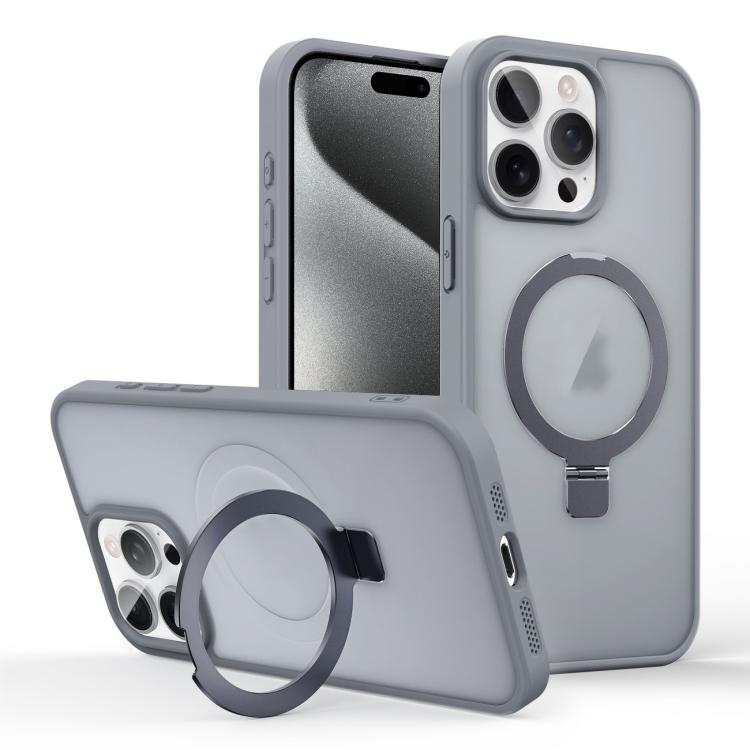 

For iPhone 15 Pro Skin-feel Ring MagSafe Holder Phone Case(Titanium Gray)