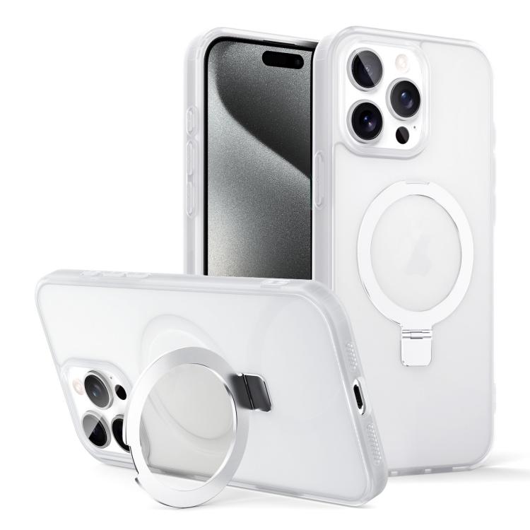 

For iPhone 15 Pro Skin-feel Ring MagSafe Holder Phone Case(Transparent White)