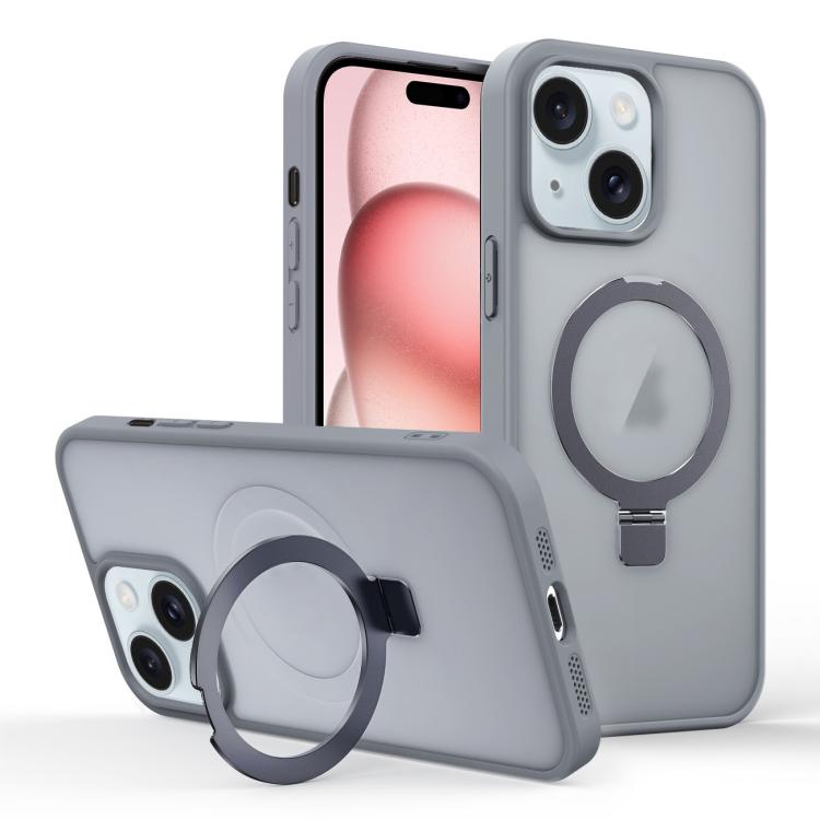 

For iPhone 15 Plus Skin-feel Ring MagSafe Holder Phone Case(Titanium Gray)