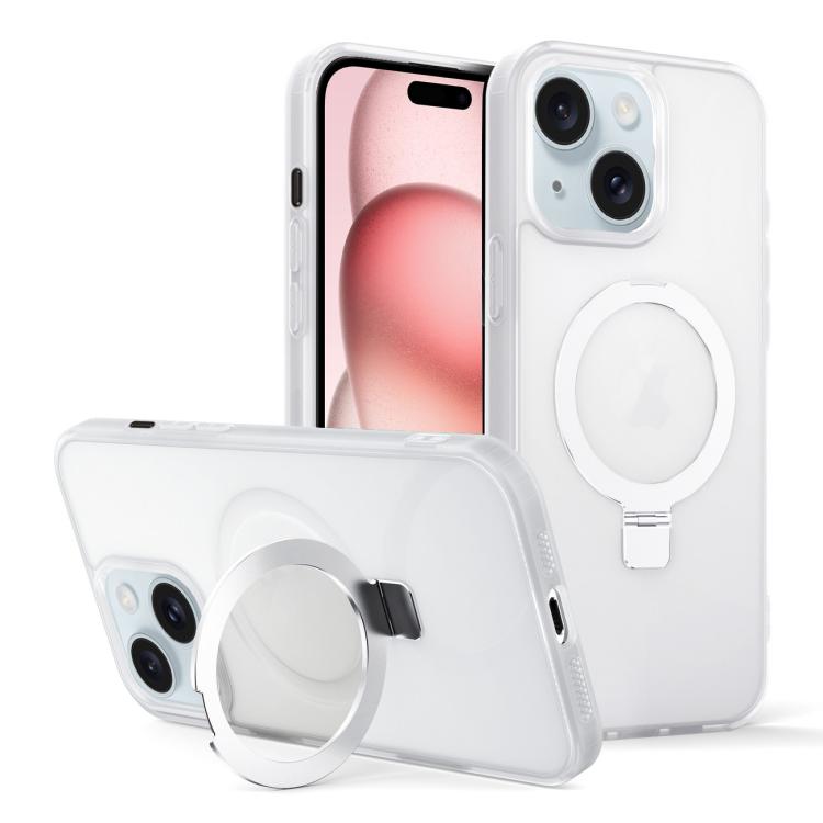 

For iPhone 15 Skin-feel Ring MagSafe Holder Phone Case(Transparent White)