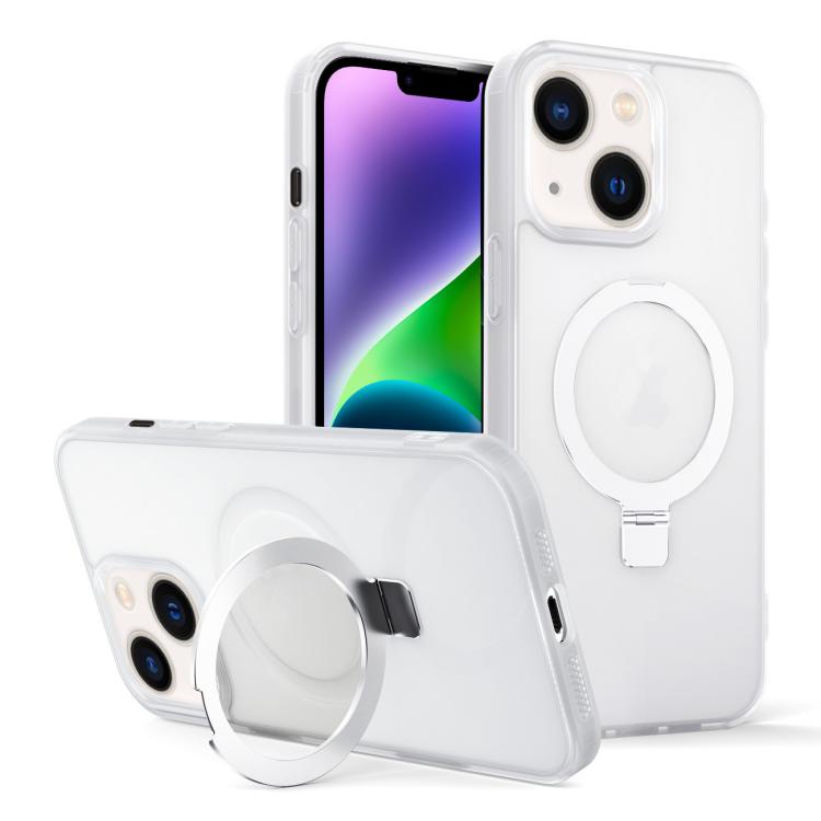 

For iPhone 14 Plus Skin-feel Ring MagSafe Holder Phone Case(Transparent White)