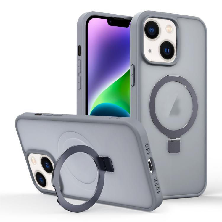 

For iPhone 14 Skin-feel Ring MagSafe Holder Phone Case(Titanium Gray)