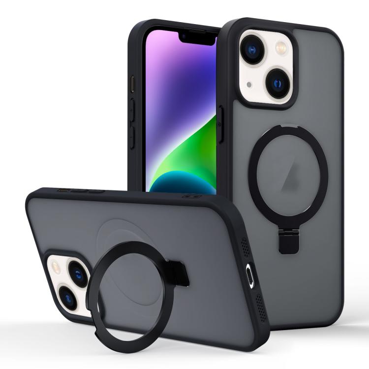

For iPhone 14 Skin-feel Ring MagSafe Holder Phone Case(Black)