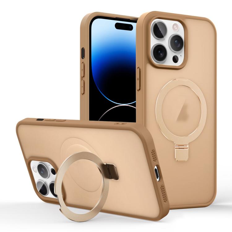 

For iPhone 14 Pro Skin-feel Ring MagSafe Holder Phone Case(Desert Gold)