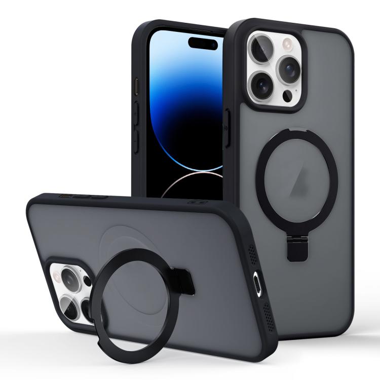 

For iPhone 14 Pro Skin-feel Ring MagSafe Holder Phone Case(Black)