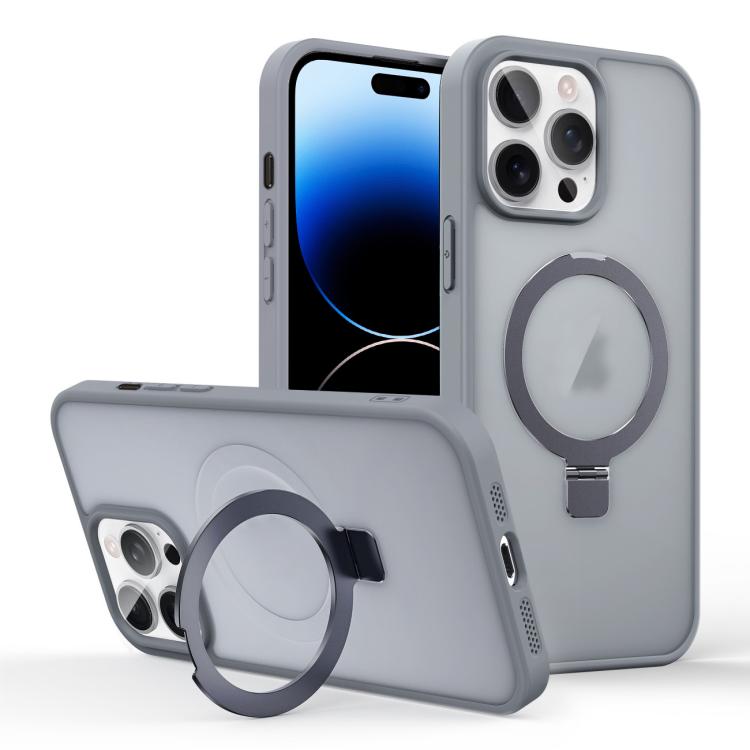 

For iPhone 14 Pro Max Skin-feel Ring MagSafe Holder Phone Case(Titanium Gray)