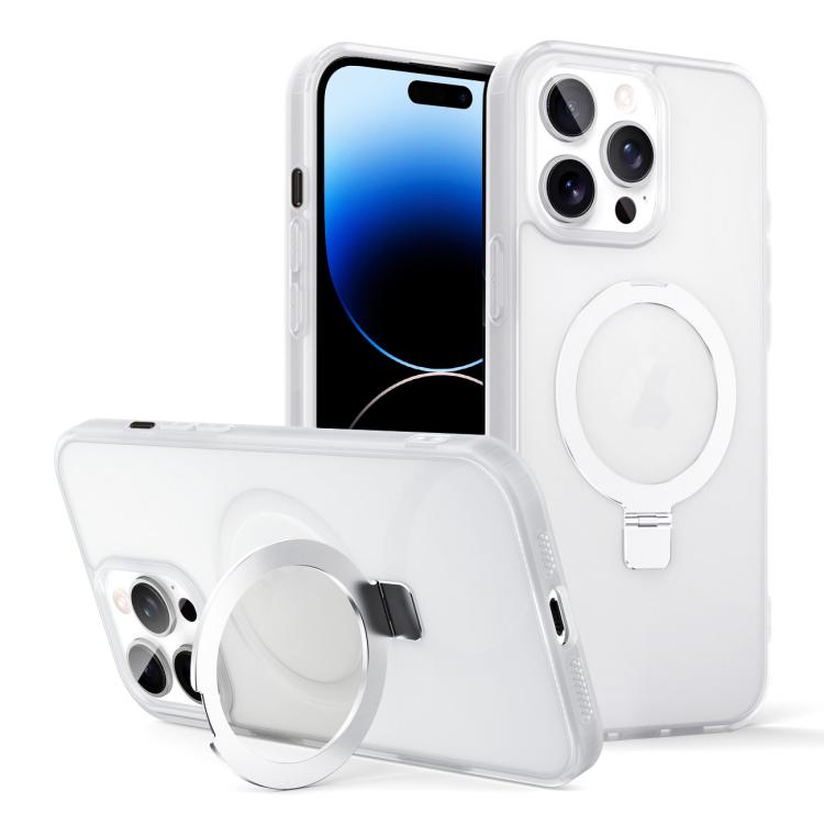 

For iPhone 14 Pro Max Skin-feel Ring MagSafe Holder Phone Case(Transparent White)