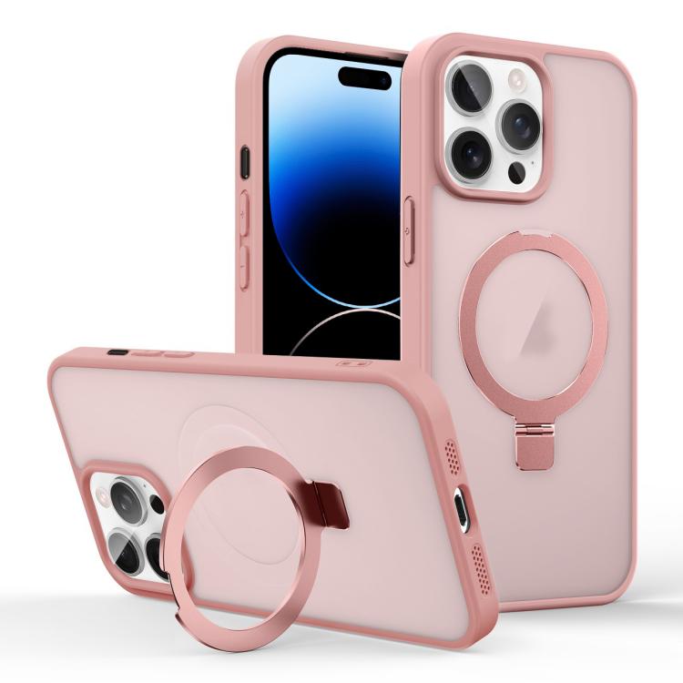 

For iPhone 14 Pro Max Skin-feel Ring MagSafe Holder Phone Case(Pink)