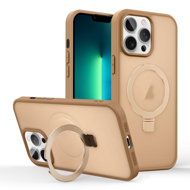 

For iPhone 13 Pro Max Skin-feel Ring MagSafe Holder Phone Case(Desert Gold)
