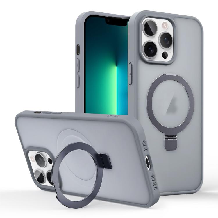 

For iPhone 13 Pro Max Skin-feel Ring MagSafe Holder Phone Case(Titanium Gray)