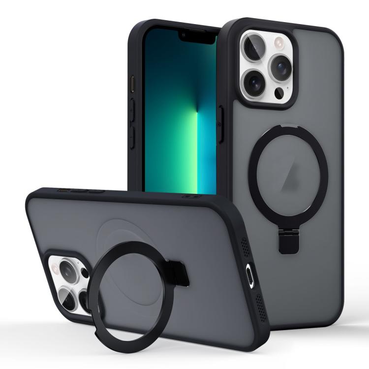

For iPhone 13 Pro Max Skin-feel Ring MagSafe Holder Phone Case(Black)