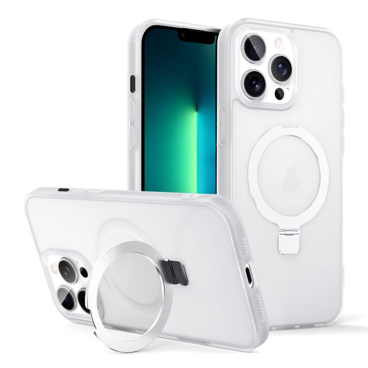 

For iPhone 13 Pro Max Skin-feel Ring MagSafe Holder Phone Case(Transparent White)