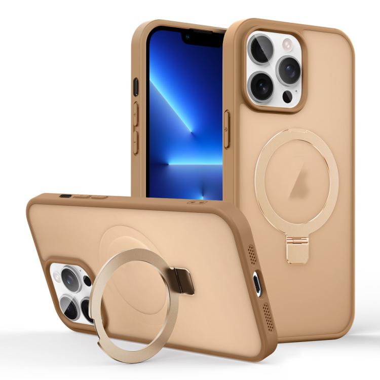 

For iPhone 13 Pro Skin-feel Ring MagSafe Holder Phone Case(Desert Gold)