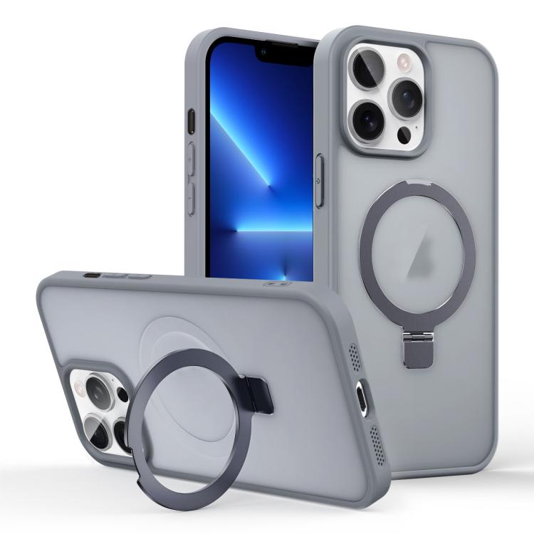 

For iPhone 13 Pro Skin-feel Ring MagSafe Holder Phone Case(Titanium Gray)