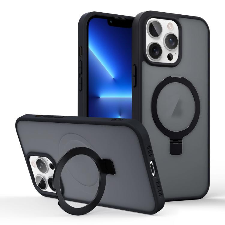 

For iPhone 13 Pro Skin-feel Ring MagSafe Holder Phone Case(Black)