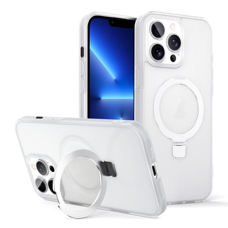 

For iPhone 13 Pro Skin-feel Ring MagSafe Holder Phone Case(Transparent White)