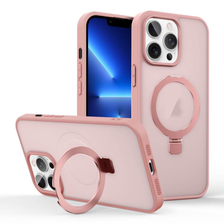 

For iPhone 13 Pro Skin-feel Ring MagSafe Holder Phone Case(Pink)