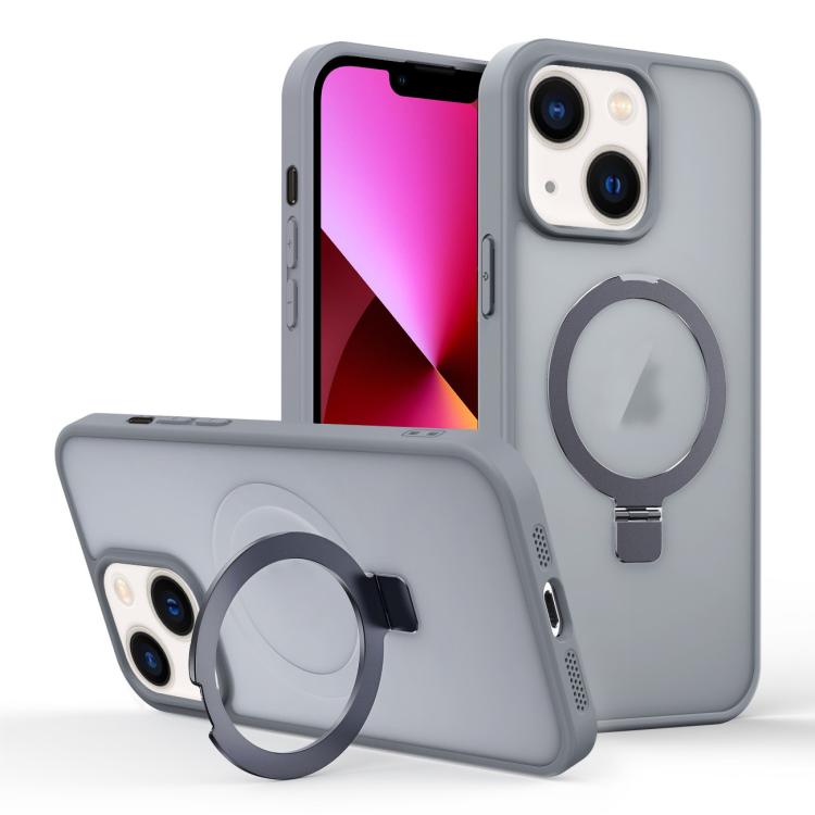 

For iPhone 13 Skin-feel Ring MagSafe Holder Phone Case(Titanium Gray)