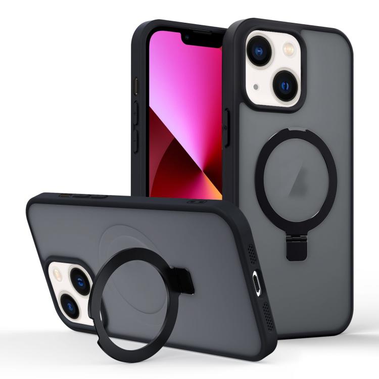 

For iPhone 13 Skin-feel Ring MagSafe Holder Phone Case(Black)