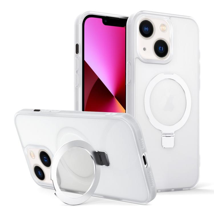 

For iPhone 13 Skin-feel Ring MagSafe Holder Phone Case(Transparent White)