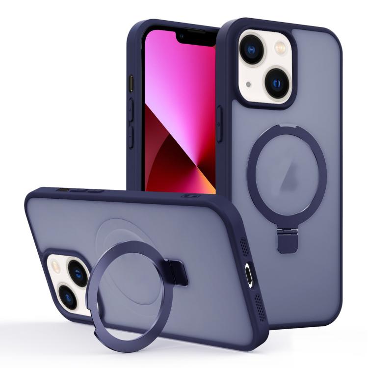 

For iPhone 13 Skin-feel Ring MagSafe Holder Phone Case(Dark Blue)