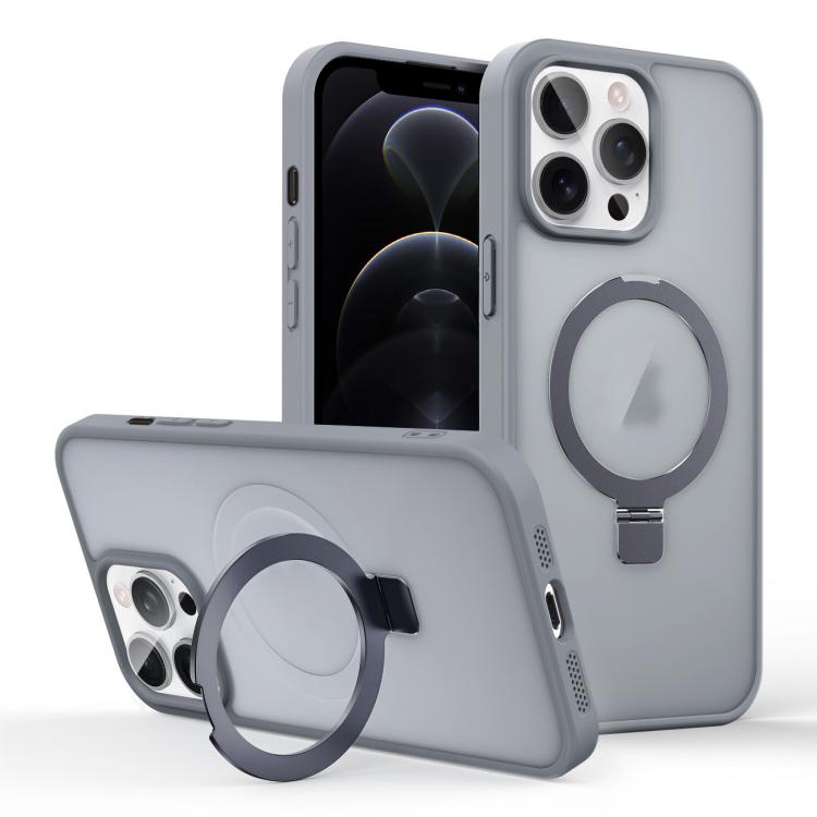 

For iPhone 12 Pro Skin-feel Ring MagSafe Holder Phone Case(Titanium Gray)