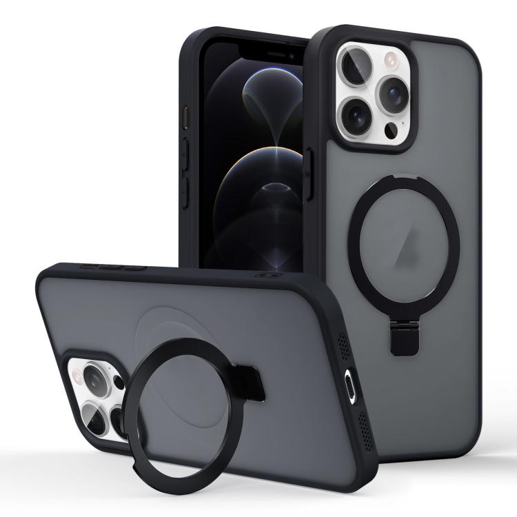 

For iPhone 12 Pro Skin-feel Ring MagSafe Holder Phone Case(Black)