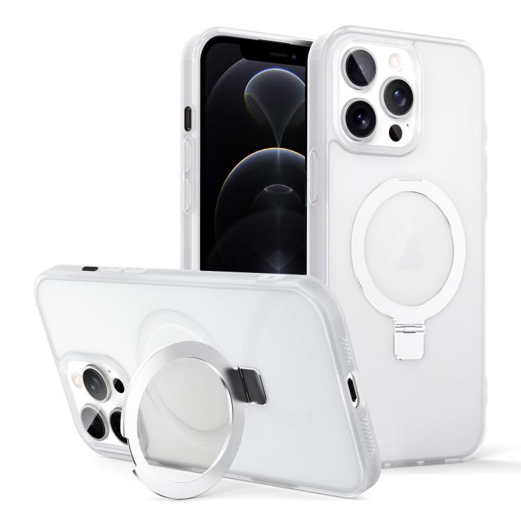 

For iPhone 12 Pro Skin-feel Ring MagSafe Holder Phone Case(Transparent White)