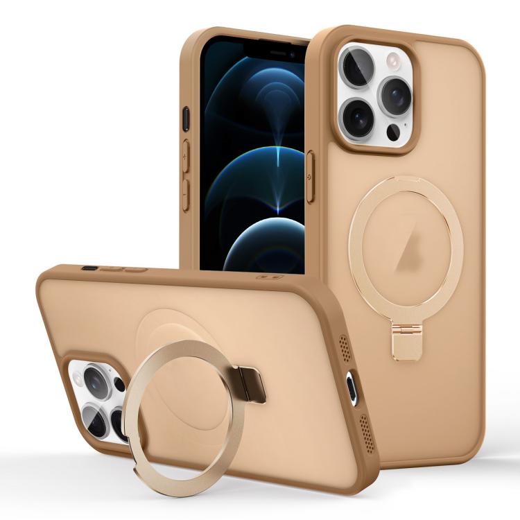 

For iPhone 12 Pro Max Skin-feel Ring MagSafe Holder Phone Case(Desert Gold)