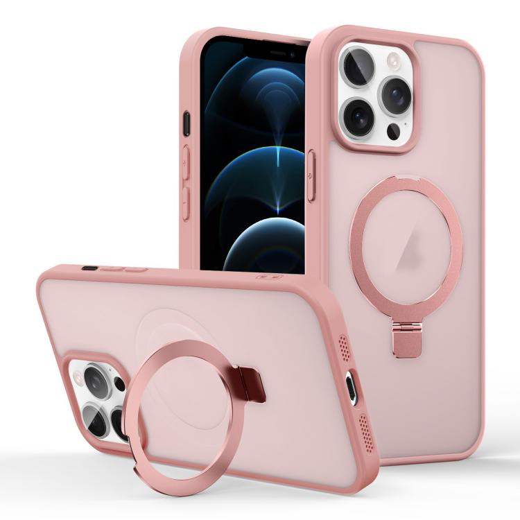 

For iPhone 12 Pro Max Skin-feel Ring MagSafe Holder Phone Case(Pink)