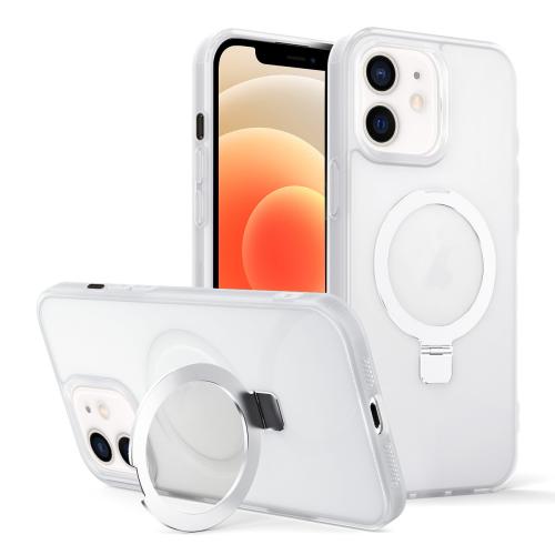 

For iPhone 12 Skin-feel Ring MagSafe Holder Phone Case(Transparent White)