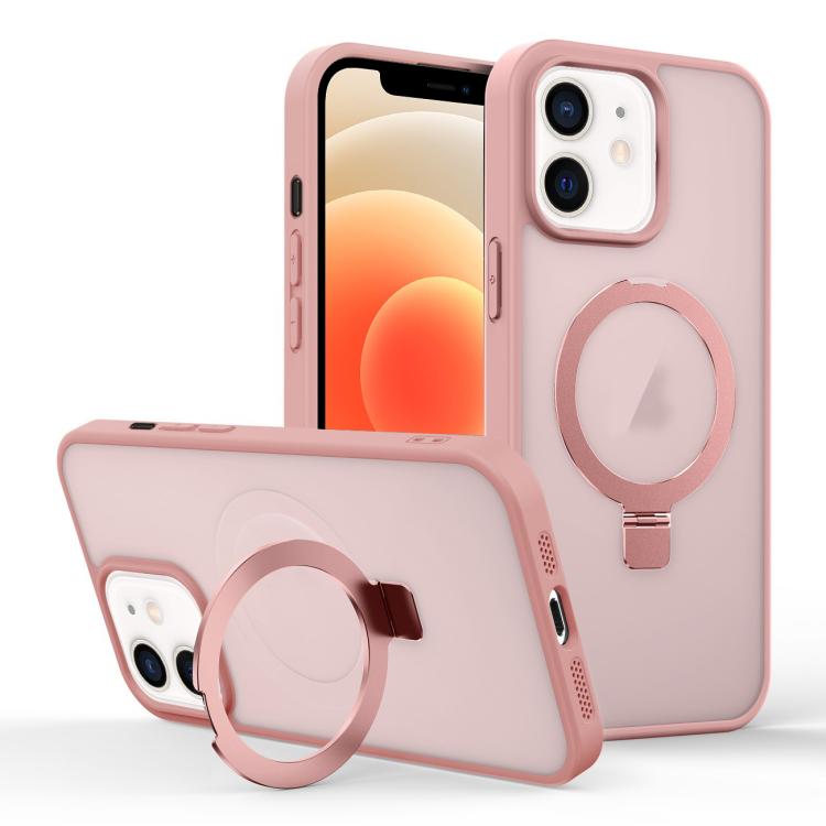 

For iPhone 12 Skin-feel Ring MagSafe Holder Phone Case(Pink)